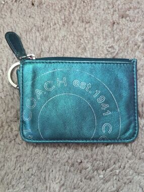 Coach Metallic Teal Zip Card Wallet